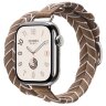 Apple Watch Hermes Series 10 42mm, двойной тонкий ремешок из плетеного нейлона бежевый с белым
