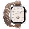Apple Watch Hermes Series 10 42mm, двойной тонкий ремешок из плетеного нейлона бежевый с белым
