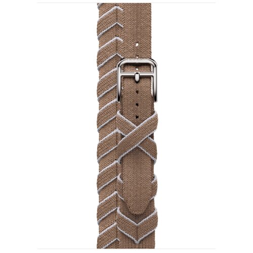 Apple Watch Hermes Series 10 42mm, двойной тонкий ремешок из плетеного нейлона бежевый с белым
