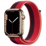 Apple Watch Series 7 45 мм, сталь золотистая, спортивный браслет Красный