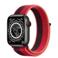 Apple Watch Series 7 41 мм, Титан чёрного цвета, спортивный браслет Красный