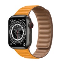 Apple Watch Series 7 41 мм чёрный Титан, кожаный ремешок «Золотой апельсин»