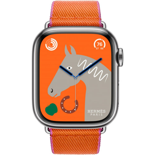 Apple Watch Hermes Series 9 41mm, ремешок из плетеного нейлона оранжевый с розовым