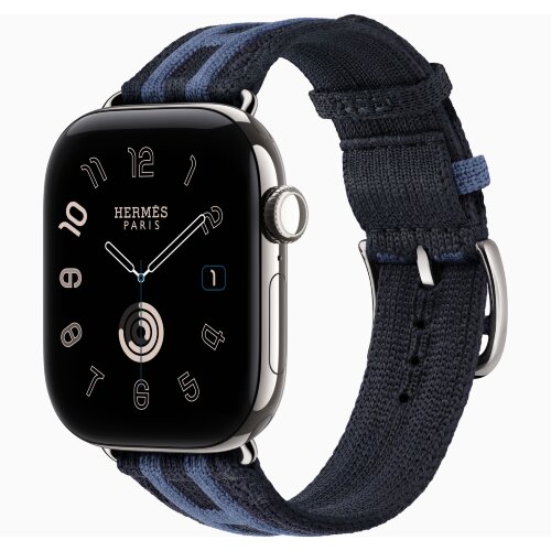 Apple Watch Hermes Series 12 42mm, трикотажный ремешок Rocabar Club синий