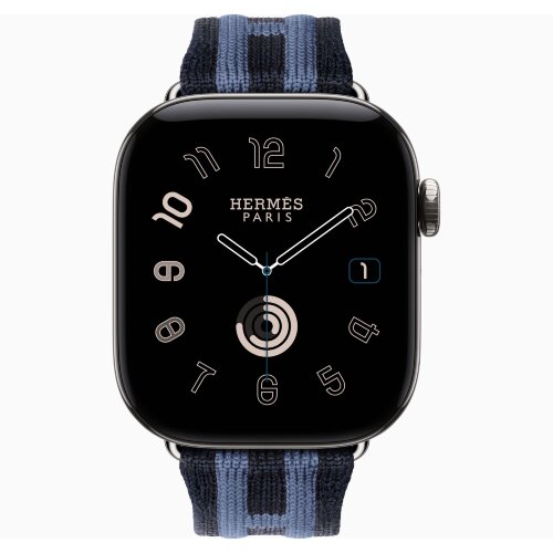 Apple Watch Hermes Series 12 42mm, трикотажный ремешок Rocabar Club синий