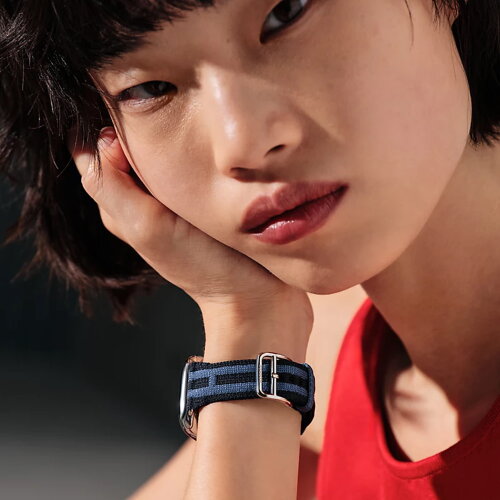 Apple Watch Hermes Series 12 42mm, трикотажный ремешок Rocabar Club синий