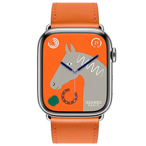 Apple Watch Hermes Series 10 42mm, классический кожаный оранжевый ремешок