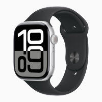 Apple Watch Series 10 46mm, Silver Aluminum Case with Sport Band - Black