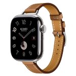 Apple Watch Hermes Series 11 42mm, тонкий кожаный ремешок коричневого цвета