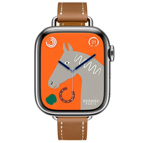 Apple Watch Hermes Series 11 42mm, тонкий кожаный ремешок коричневого цвета