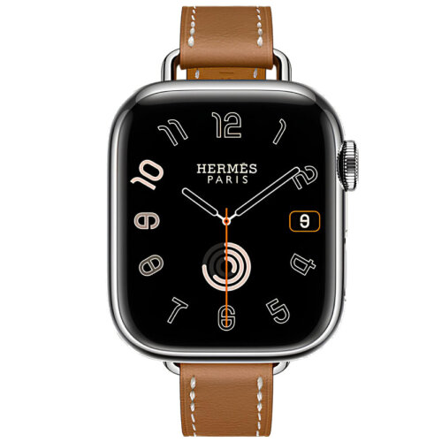 Apple Watch Hermes Series 11 42mm, тонкий кожаный ремешок коричневого цвета
