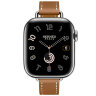 Apple Watch Hermes Series 11 42mm, тонкий кожаный ремешок коричневого цвета