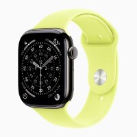 Apple Watch Series 11 46mm, Slate Titanium Case with Sport Band - Neon Yellow
