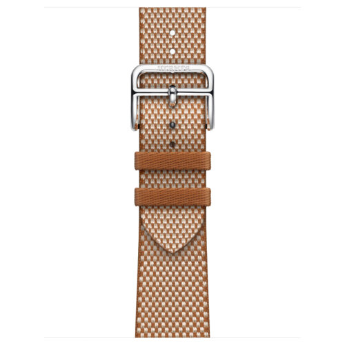 Apple Watch Hermes Series 9 41mm, клетчатый ремешок из плетеного нейлона золотой с белым