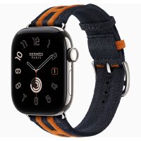 Apple Watch Hermes Series 12 42mm, трикотажный ремешок Rocabar Club сине-оранжевый
