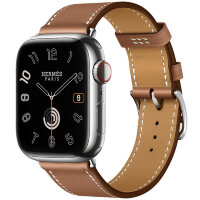 Apple Watch Hermes Series 10 42mm, классический кожаный ремешок коричневого цвета