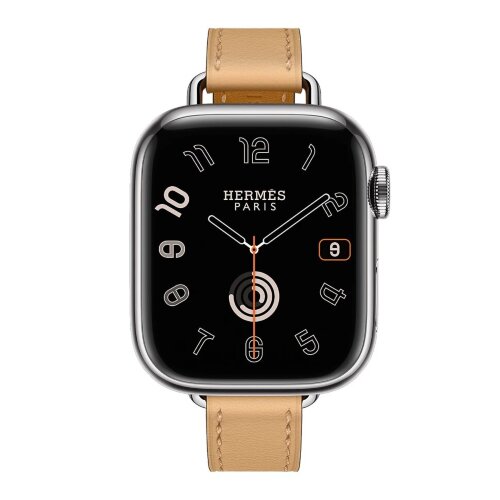 Apple Watch Hermes Series 11 42mm, тонкий кожаный ремешок песочного цвета