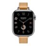 Apple Watch Hermes Series 11 42mm, тонкий кожаный ремешок песочного цвета