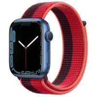 Apple Watch Series 7 45 мм, синий алюминий, спортивный браслет Красный