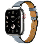Apple Watch Hermes Series 9 41mm, тонкий кожаный ремешок голубого цвета
