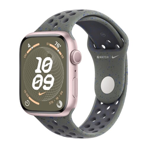 Apple Watch Series 9 45mm, Pink Aluminum Case with Nike Sport Band - Cargo Khaki