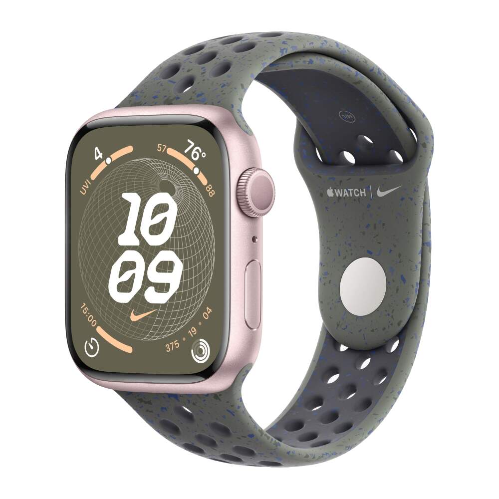 Apple Watch 9 Aluminum Pink 45mm Cargo Khaki Nike Sport Band