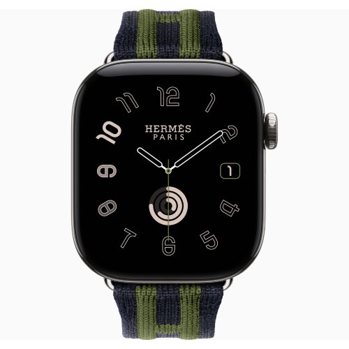 Apple Watch Hermes Series 12 42mm, трикотажный ремешок Rocabar Club сине-зеленый