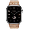 Apple Watch Hermes Series 10 42mm, клетчатый ремешок из плетеного нейлона золотой с белым