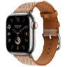 Apple Watch Hermes Series 10 42mm, клетчатый ремешок из плетеного нейлона золотой с белым