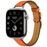 Apple Watch Hermes Series 11 42mm, тонкий кожаный ремешок темно-оранжевого цвета