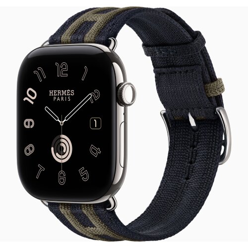 Apple Watch Hermes Series 12 46mm, трикотажный ремешок Rocabar Club сине-серый