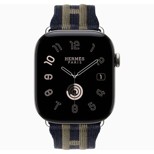 Apple Watch Hermes Series 12 46mm, трикотажный ремешок Rocabar Club сине-серый