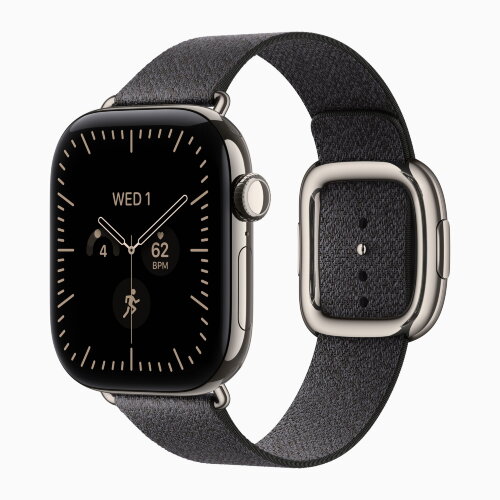 Apple Watch Series 12 42mm, Natural Titanium Case with Modern Buckle - Navy Blue