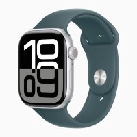 Apple Watch Series 10 46mm, Silver Aluminum Case with Sport Band - Lake Green