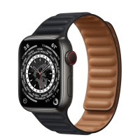 Apple Watch Series 7 41 мм чёрный Титан, черный кожаный ремешок