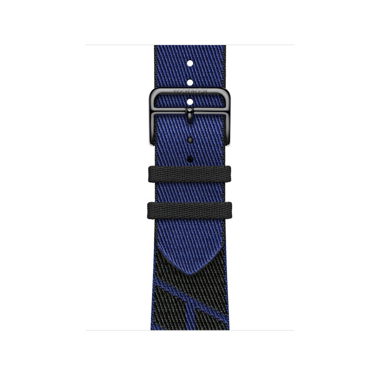 Текстильный ремешок из нейлона 42mm Hermès для Apple Watch - Черный/Сапфирово-Синий