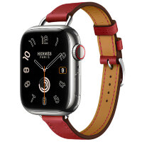 Apple Watch Hermes Series 9 41mm, тонкий кожаный ремешок красного цвета
