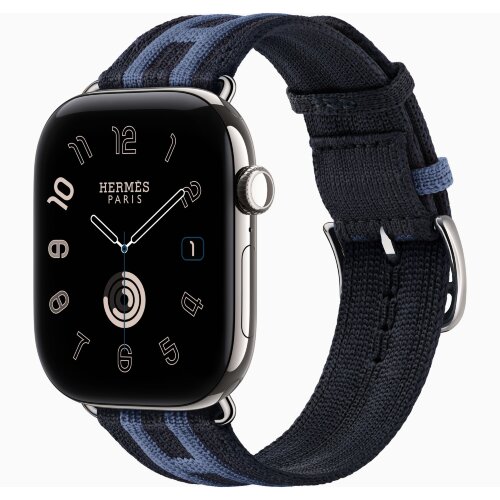 Apple Watch Hermes Series 12 46mm, трикотажный ремешок Rocabar Club синий