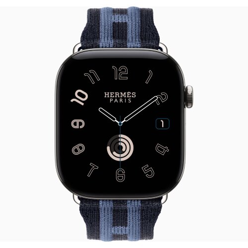 Apple Watch Hermes Series 12 46mm, трикотажный ремешок Rocabar Club синий