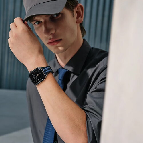 Apple Watch Hermes Series 12 46mm, трикотажный ремешок Rocabar Club синий