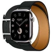 Apple Watch Hermes Series 10 46mm, двойной кожаный ремешок с пряжкой черного цвета
