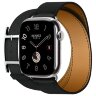 Apple Watch Hermes Series 10 46mm, двойной кожаный ремешок с пряжкой черного цвета
