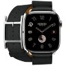 Apple Watch Hermes Series 10 46mm, двойной кожаный ремешок с пряжкой черного цвета