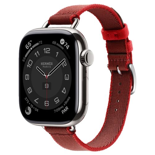 Apple Watch Hermes Series 11 42mm, тонкий ремешок из плетенного нейлона красный