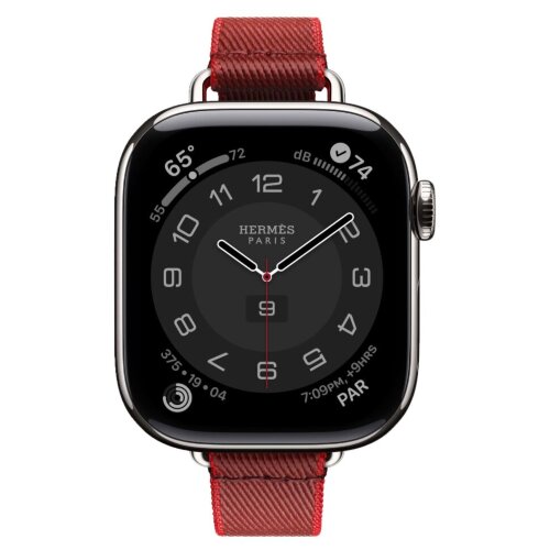 Apple Watch Hermes Series 11 42mm, тонкий ремешок из плетенного нейлона красный