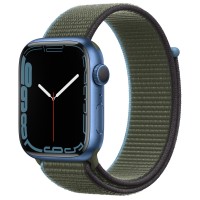 Apple Watch Series 7 45 мм, синий алюминий, спортивный браслет «Зелёные холмы»