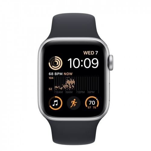 Apple Watch SE (2022) 40mm, Silver Aluminum Case with Sport Band - Midnight