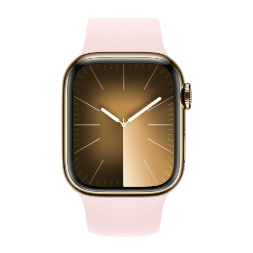 Apple Watch Series 9 41mm, Gold Stainless Steel Case with Sport Band - Light Pink