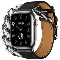 Apple Watch Hermes Series 9 41mm, двойной кожаный ремешок черного цвета с металлической цепью
