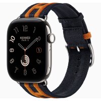 Apple Watch Hermes Series 12 46mm, трикотажный ремешок Rocabar Club сине-оранжевый